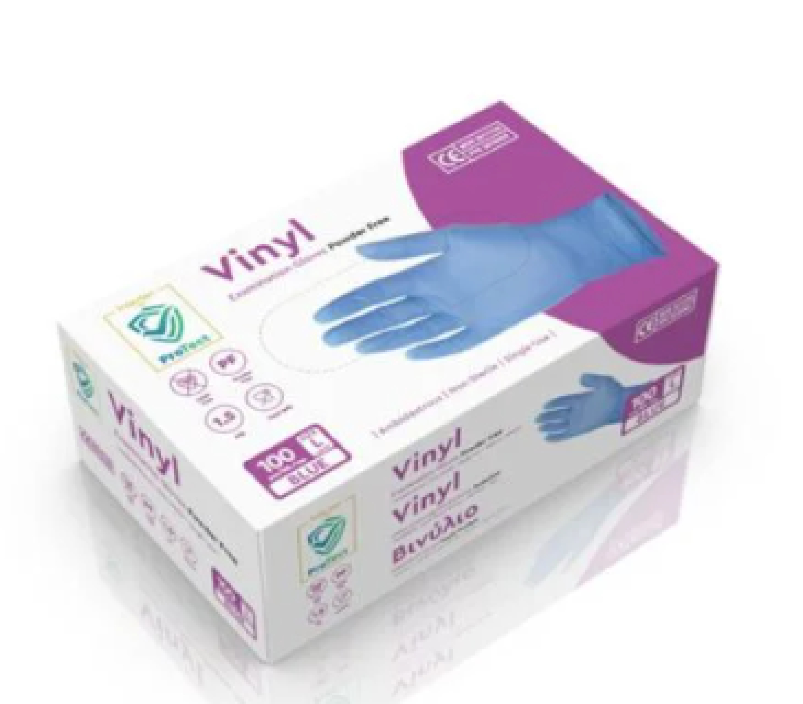 Γάντια Bινυλίου Μπλε PROTECT Medium 100τμχ