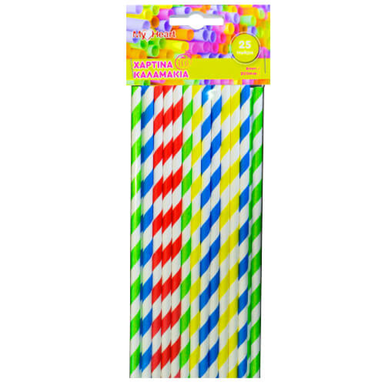 Χάρτινα Καλαμάκια Χρωματιστά 6x200mm ΟΕΜ 25τμχ