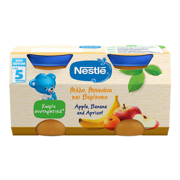 Φρουτοπουρές Μπανάνα,Μηλο & Βερίκοκο NESTLE 2x125gr