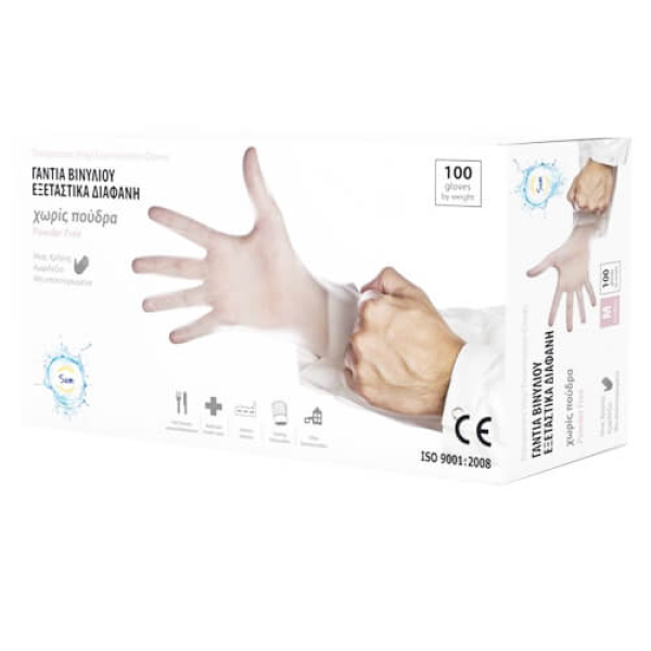 Γάντια Βινυλίου Λευκά Χωρίς Πούδρα Medium SAM 100τμχ