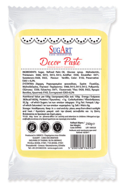 Decor Paste (Ζαχαρόπαστα) Κίτρινο SUGART 1kg