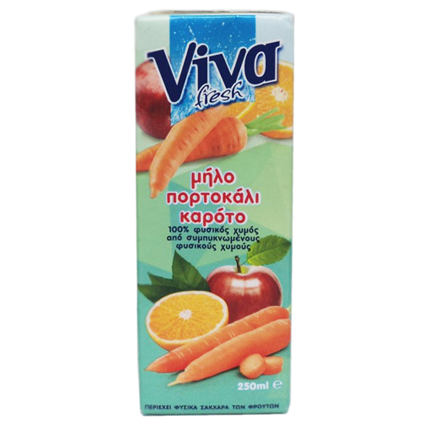 Χυμός Μήλο - Πορτοκάλι - Καρότο 100% Φυσικός VIVA 250ml