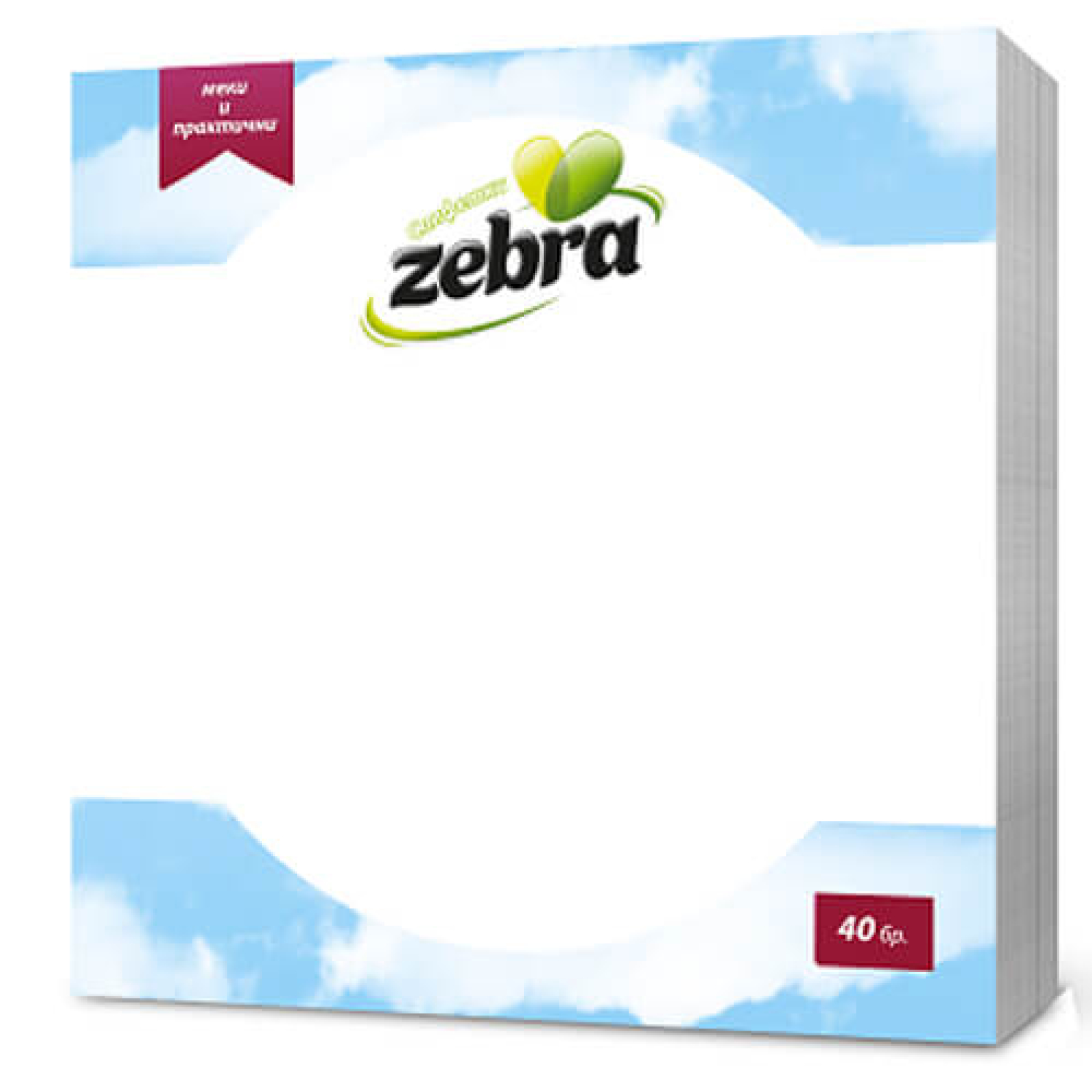 Χαρτοπετσέτα Λευκή 28x28cm ZEBRA 40τμχ
