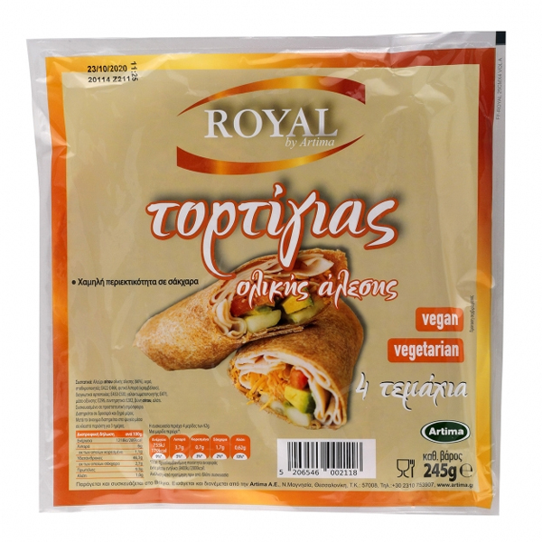 Τορτίγια Ολικής Άλεσης 25cm (4τμχ) ROYAL 245gr